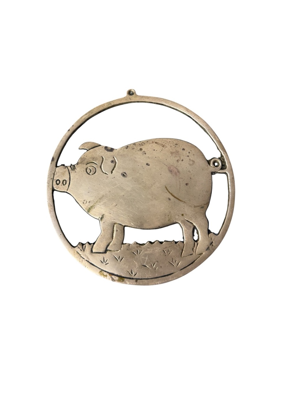 Vintage Brass Pig Round Trivet/Plant Stand/Farmhouse Wall Decor